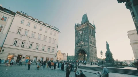 Time lapse of the old Prague bridge tower Stock Footage 76533591