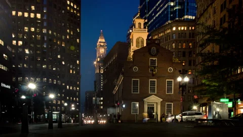 Time-lapse of Old State House at night in Boston, Massachusetts, USA Stock Footage 143549593