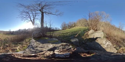 Time lapse on old stone fence at field - 360 VR Stock Footage 126899081
