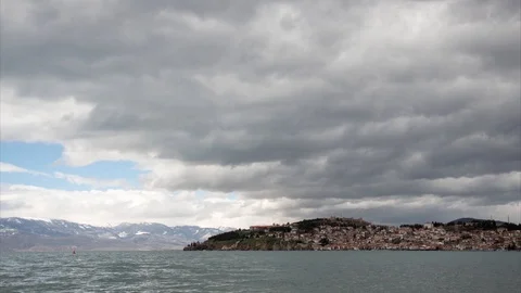 Time lapse with old town of Ohrid and lake, Macedonia Stock Footage 86837524