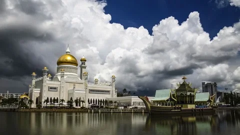 Time Lapse Omar Ali Saifuddin Mosque Stock Footage 76788974