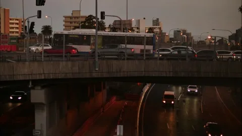 Time lapse oncoming and side profile Sydney traffic 4K Stock Footage 244675821