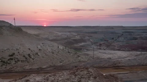 Time lapse. Operating mine at dawn. Sunrise. Excavators. Truck Stock-Footage 63755226