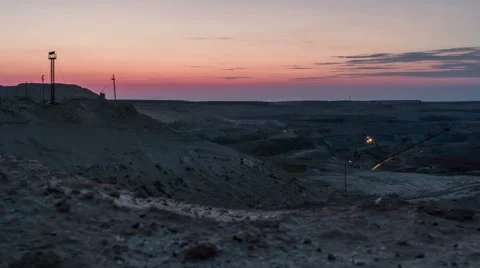 Time lapse. Operating mine at dawn. Sunrise. Excavators. Truck Video stock 63762625