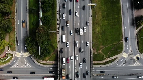 Time lapse or hyperlapse aerial view of big road junction in city with cars Stock Footage 112724166