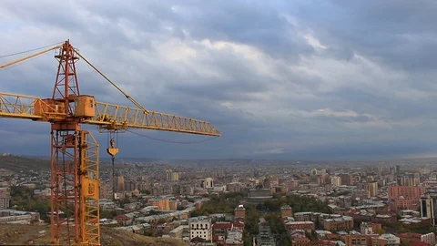 Time-lapse: Orange crane on a background moving clouds Stock Footage 71209372