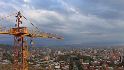 Time-lapse: Orange crane on a background moving clouds Stock Footage 71209475