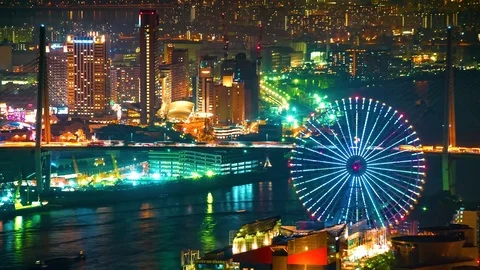 Time-lapse of Osaka at night Stock Footage 82878796