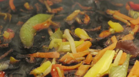 Time-lapse over-burning vegetables frying pan close-up Stock Footage 36919551