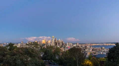 Time lapse of over cityscape and Port of Seattle in Washington state at sunset Stock Footage 67861280