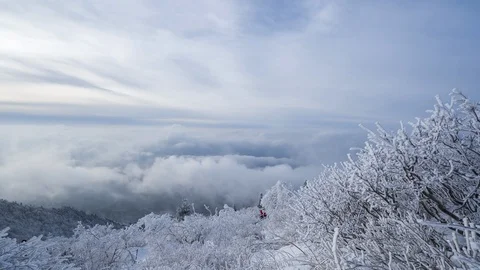 Time lapse over clouds and snow covered trees at Seoraksan National Park. Stock Footage 125929812