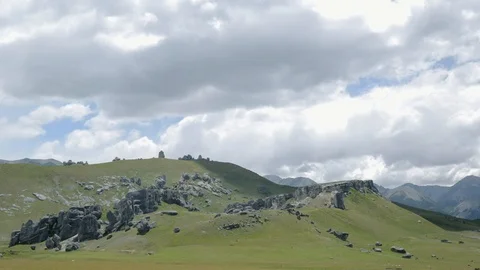 Time lapse over "Dark Castle" rock formation - New Zealand Stock Footage 89413641