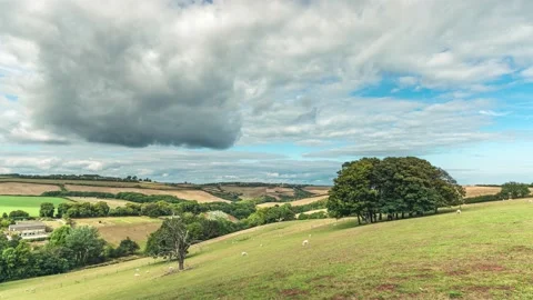 Time Lapse over Devon Fields and Farmlands, Kingswear, Brixham, Devon, England Stock Footage 209846794