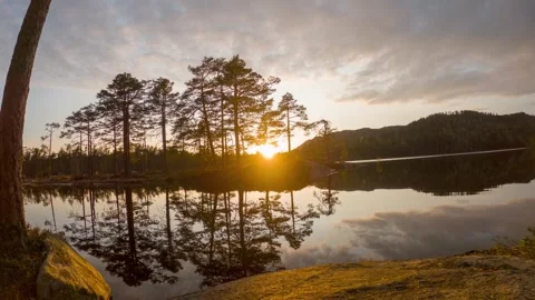 Time Lapse Over Lake With Trees And Sunset 4K Stock Footage 249905871