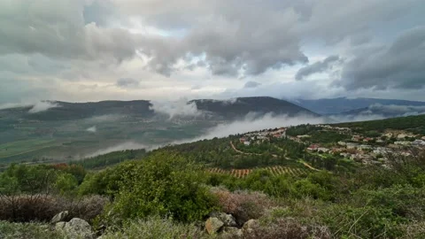Time lapse over the lower Galilee, Israel during early winter morning Stock Footage 168817893