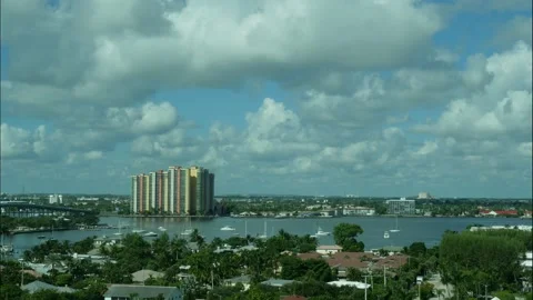 Time lapse over Palm Beach shores Florida ocean boats clouds bay water Stock Footage 213384553