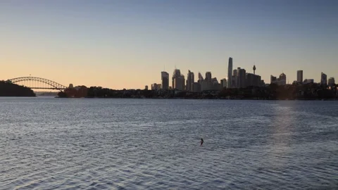 Time lapse over Sydney harbour at sunrise towards Inner west shores – 4k. Stock Footage 160659968