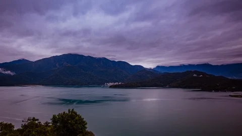 Time Lapse - Overcast Clouds in Sun Moon Lake in Taiwan - 4K Stock Footage 106221847