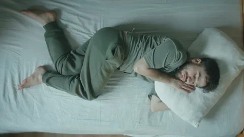 Time Lapse Overhead Man Tossing Turning in Bed Restless Sleep Positions Top.. Stock Footage 344090292