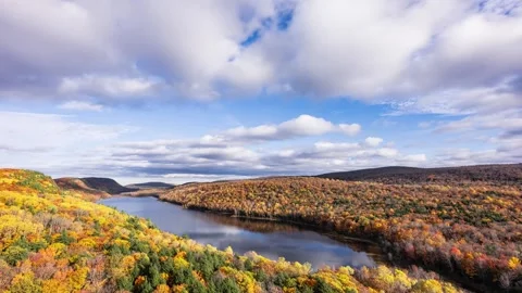 Time Lapse - The Overlook of Lake of the Clouds in Peak Fall Color Stock Footage 258176645
