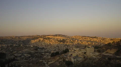 Time-lapse overlooking old city Jerusalem from the west of the city. Stock Footage 52234376