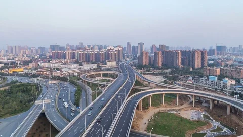 Time Lapse of the overpass Bridge in city WuHan，china Video stock 74280640