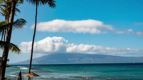 Time-Lapse of Pacific Ocean and Cumulus Clouds Maui Hawaii Stock Footage 171836779