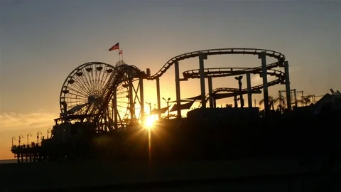 Time lapse of a pacific park rollercoaster, at a evening, at Santa Monica b.. Stock Footage 72771257