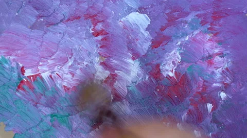 Time lapse of painting process. Close up of Drawing on canvas. Acrylic painting Stock Footage 113564448