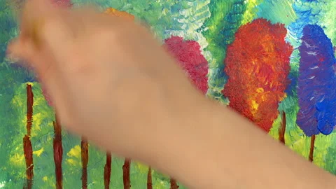 Time lapse of painting process. Close up of Drawing on canvas. Acrylic painting Stock Footage 113682248