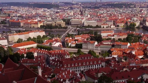 Time-lapse pan along the Vltava River in Prague  – seen from Castle Stock Footage 82780583