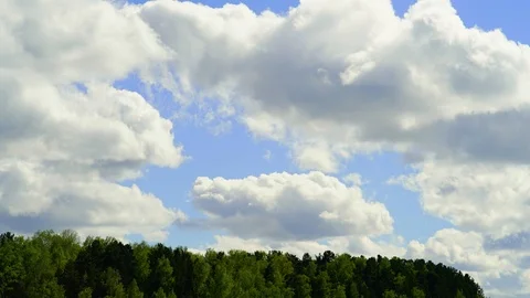 Time-lapse with pan-camera camera. Clouds are moving over green trees with a Stock Footage 93944049