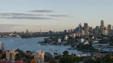 Time lapse pan evening Sydney cityscape 4K Video stock 246832179