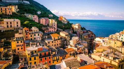 Time Lapse - Panaromic View of Riomaggiore in Cinqu Terre Italy - 4K Video stock 112120584