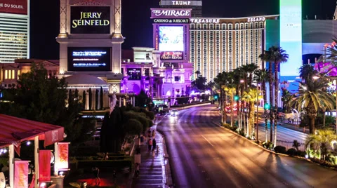 Time lapse panning across the Las Vegas strip at night Stock Footage 33876209