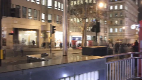 Time lapse. A panning shot of a central London street at night. Stock Footage 116323536