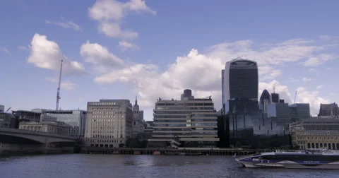 Time lapse panning view of the City of London across the river Thames Stock Footage 68579386