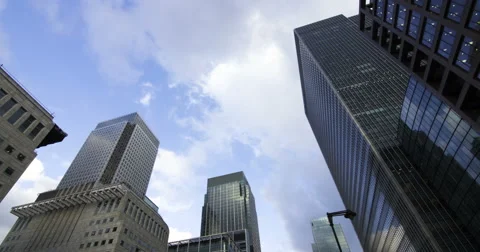 Time lapse panning view of the financial district of the Docklands in London Stock Footage 68579108