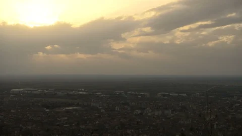 Time lapse - panorama of the small city with sunset Stock Footage 102275604