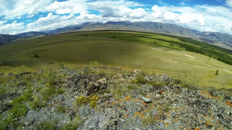 Time Lapse Panorama of Steppe in Mountains Stock Footage 30444267