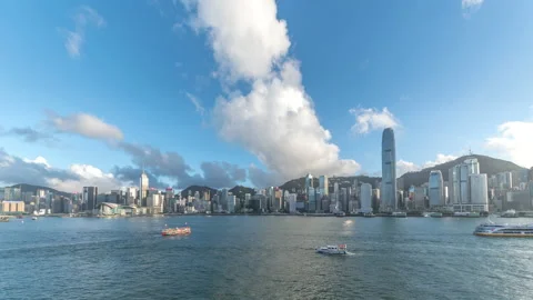 Time lapse of panorama of Victoria Harbor of Hong Kong city Stock Footage