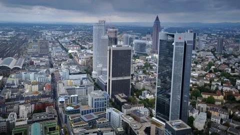Time Lapse Panoramic Aerial View of Frankfurt City Skyline Tourist Attraction Stock Footage 99037478
