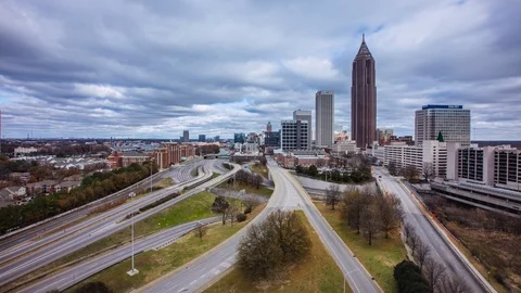 Time Lapse - Panoramic View of Downtown Atlanta Skyline  - 4K Stock Footage 121708447