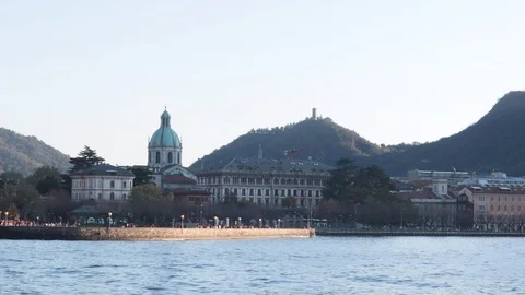 Time lapse of a panoramic view on duomo cathedral on lake Como, Italy Stock Footage 118756439