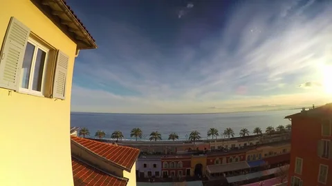 Time lapse panoramic view of Nice coastline and old market Stock Footage 75927745
