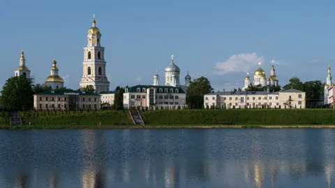 Time lapse. Panoramic view to Serafimo-Diveevsky monastery at windy summer day Stock Footage 250219833