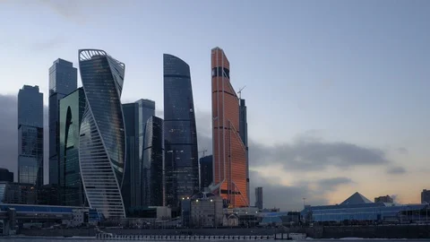 Time Lapse. Panoramic view of the skyscrapers of the financial district. Sunrise Stock-Footage 117923208