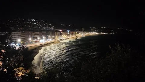 Time lapse with Panoramic View to the Spanish city  on the coastline at night Stock Footage 270734284