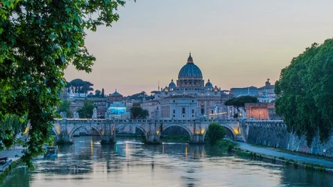 Time Lapse - Panoramic View of St. Peter's Basilica in Vantican - 4K Video stock 121305449