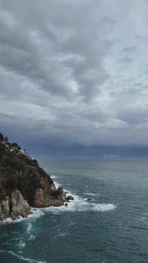 Time lapse of panoramic view of  stormy clouds, sea and the mediterranean bay Stock Footage 270737258